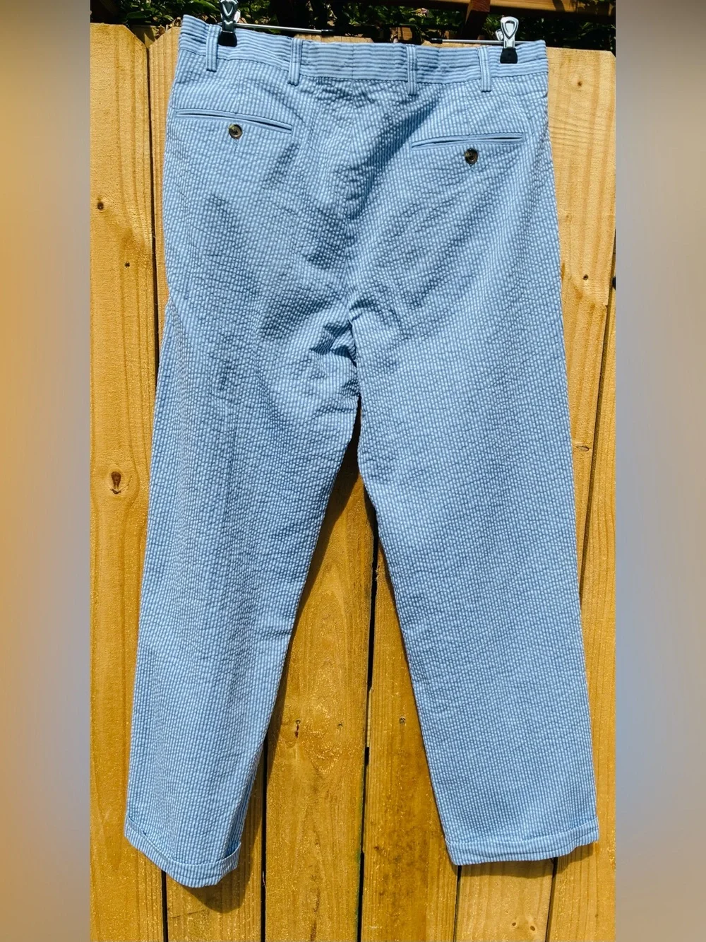Charleston Khakis Men’s Seersucker Pants 36x31 Blue White Stripe 100% Cotton